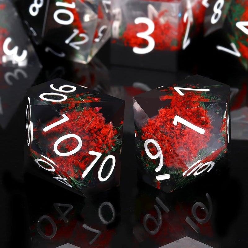 Haxtec DND Dice Set Sharp Edge Resin Dice Set with Dice Case, Flower D and D Dice, Polyhedral D&D Dice Set for Dungeons and Dragons TTRPGs DND Gift, Red - Image 3